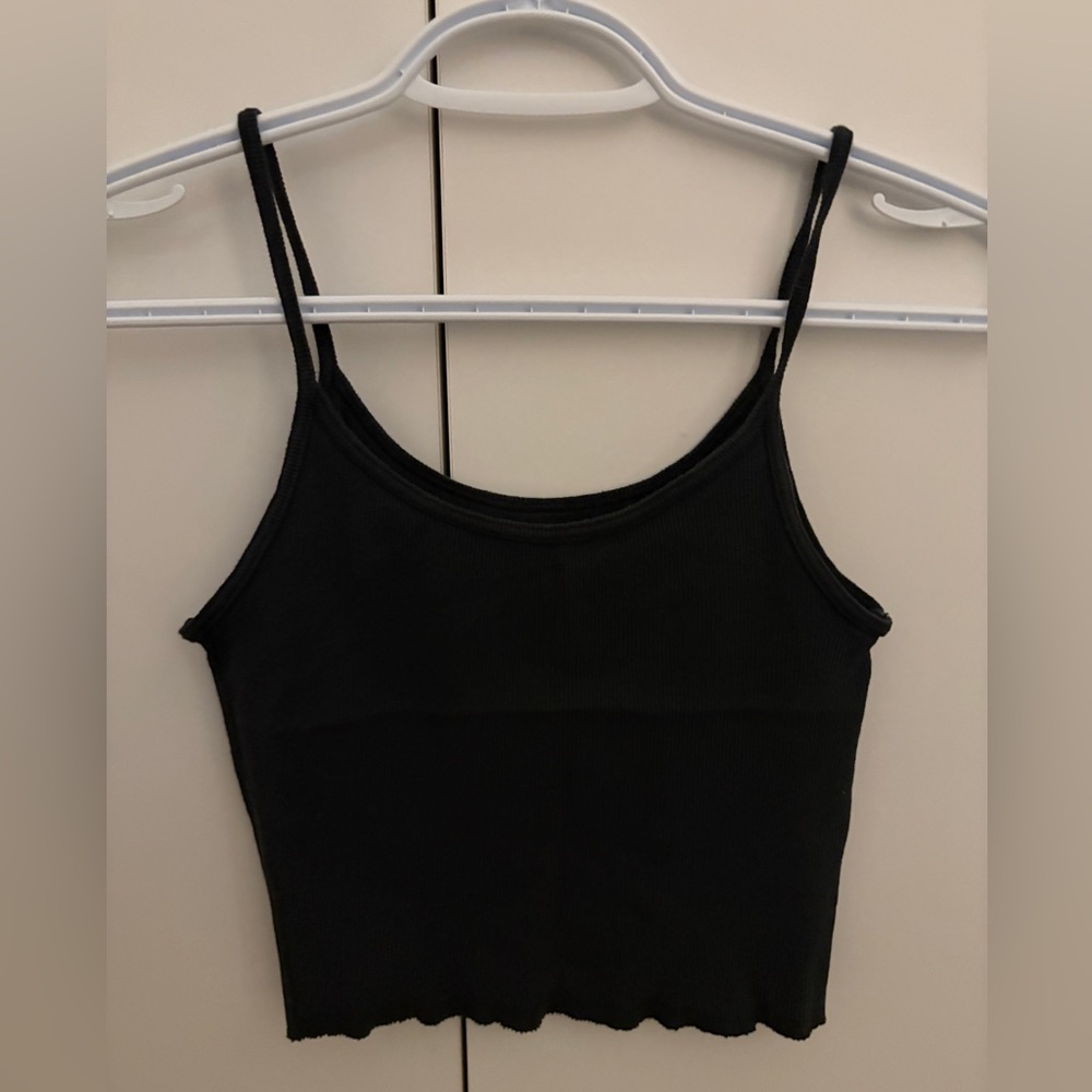 Black Ribbed Cropped Cami Tank Top Brandy Melville